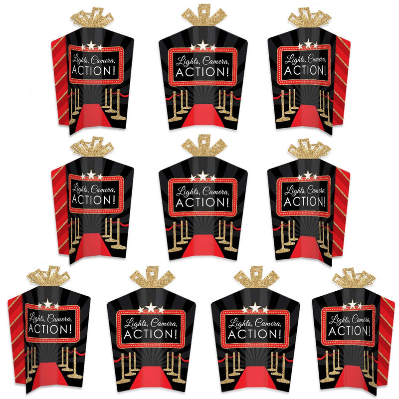 Red Carpet Hollywood - Table Decorations - Movie Night Party Fold and Flare Centerpieces - 10 Count