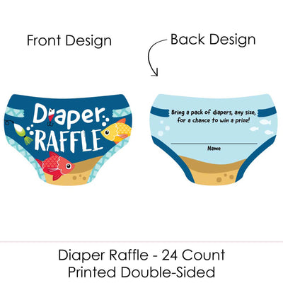 Let's Go Fishing - Diaper Shaped Raffle Ticket Inserts - Fish Themed Baby Shower Activities - Diaper Raffle Game - Set of 24