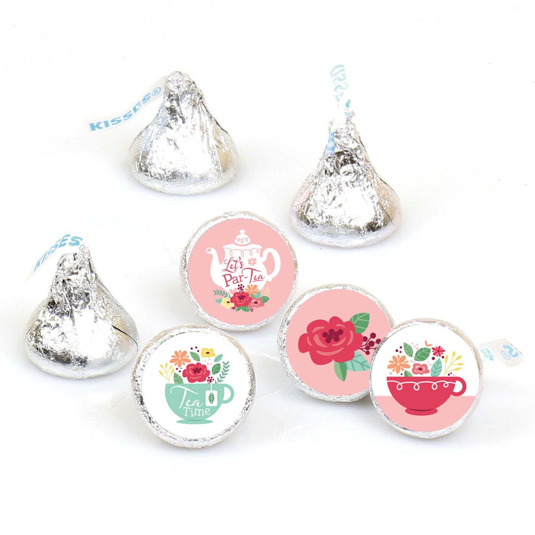 Floral Let's Par-Tea - Garden Tea Party Round Candy Sticker Favors - Labels Fit Hershey's Kisses (1 sheet of 108)