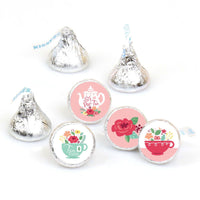 Floral Let's Par-Tea - Garden Tea Party Round Candy Sticker Favors - Labels Fit Hershey's Kisses (1 sheet of 108)