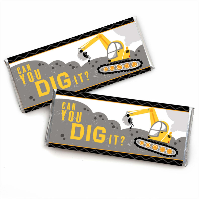 Dig It - Construction Party Zone - Candy Bar Wrapper Baby Shower or Birthday Party Favors - Set of 24