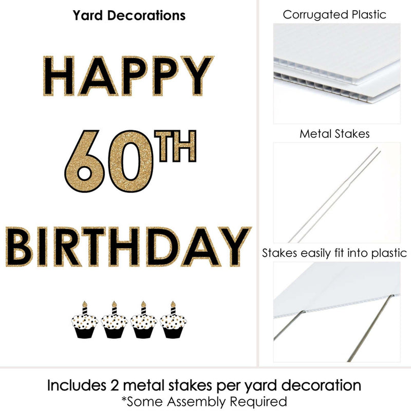 Adult 60th Birthday - Gold - Yard Sign Outdoor Lawn Decorations - Happy 60th Birthday Yard Signs