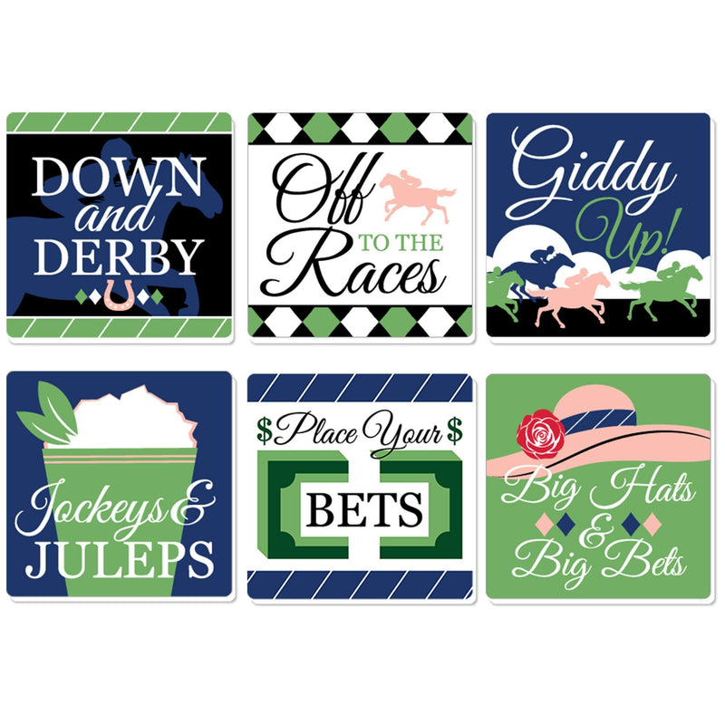 Kentucky Horse Derby - Funny Horse Race Party Decorations - Drink Coasters - Set of 6
