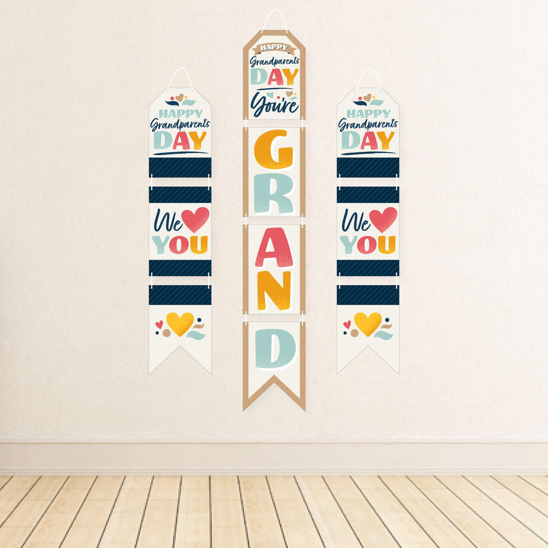 Happy Grandparents Day - Hanging Vertical Paper Door Banners - Grandma & Grandpa Party Wall Decoration Kit - Indoor Door Decor