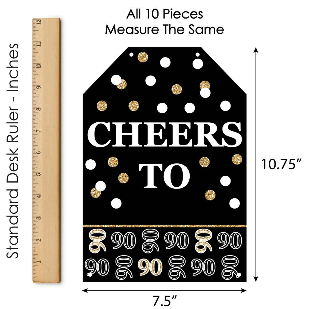 Adult 90th Birthday - Gold - Hanging Vertical Paper Door Banners - Birthday Party Wall Decoration Kit - Indoor Door Decor