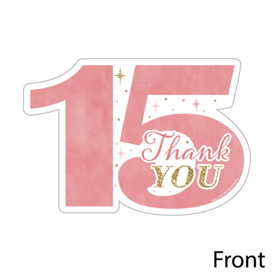 Mis Quince Anos - Shaped Thank You Cards - Quinceanera Sweet 15 Birthday Party Thank You Note Cards with Envelopes - Set of 12