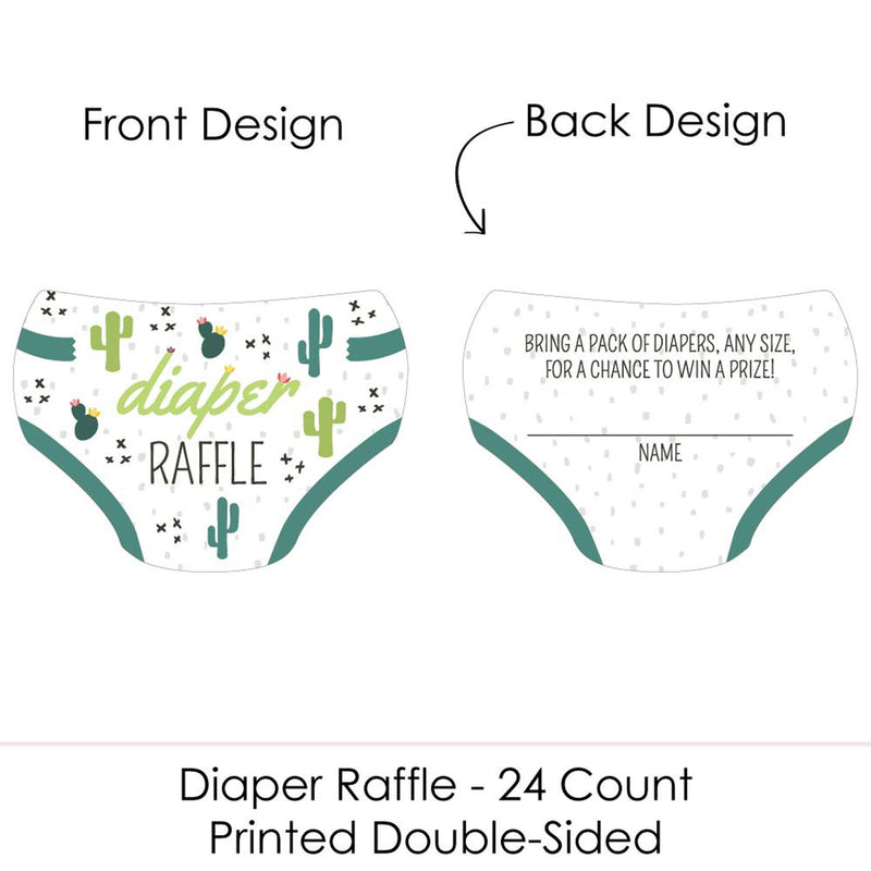 Prickly Cactus Party - Diaper Shaped Raffle Ticket Inserts - Fiesta Baby Shower Activities - Diaper Raffle Game - Set of 24