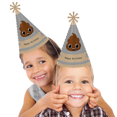 Party 'Til You're Pooped - Cone Poop Emoji Happy Birthday Party Hats for Kids and Adults - Set of 8 (Standard Size)