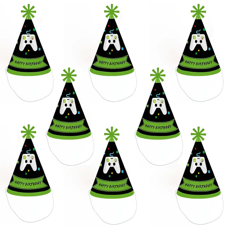 Game Zone - Cone Happy Birthday Party Hats for Kids and Adults - Set of 8 (Standard Size)
