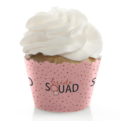 Bride Squad - Rose Gold Bridal Shower or Bachelorette Party Decorations - Party Cupcake Wrappers - Set of 12