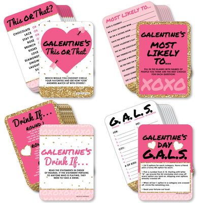 Be My Galentine - 4 Galentine's & Valentine's Day Party Games - 10 Cards Each - This or That, Most Likely To, Drink If, Gals - Gamerific Bundle