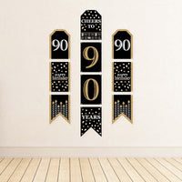 Adult 90th Birthday - Gold - Hanging Vertical Paper Door Banners - Birthday Party Wall Decoration Kit - Indoor Door Decor