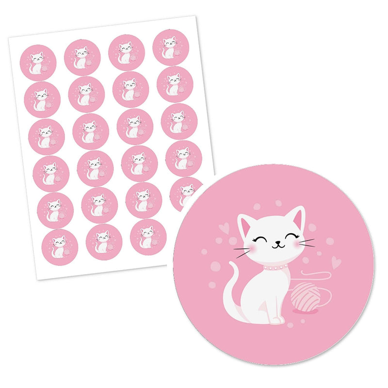 Purr-fect Kitty Cat - Personalized Kitten Meow Baby Shower or Birthday Party Circle Sticker Labels - 24 ct