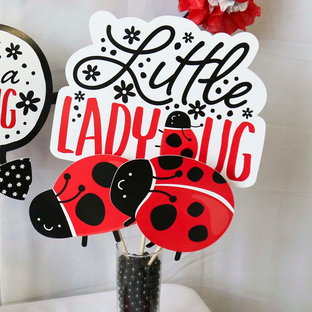 Happy Little Ladybug - Baby Shower or Birthday Party Centerpiece Sticks - Table Toppers - Set of 15