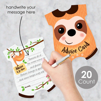Let's Hang - Sloth - Baby Bodysuit Wish Card Baby Shower Activities - Shaped Advice Cards Game - Set of 20