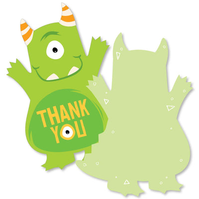 Monster Bash - Shaped Thank You Cards - Little Monster Birthday Party or Baby Shower Thank You Note Cards with Envelopes - Set of 12