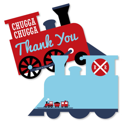 Railroad Party Crossing - Shaped Thank You Cards - Steam Train Birthday Party or Baby Shower Thank You Note Cards with Envelopes - Set of 12