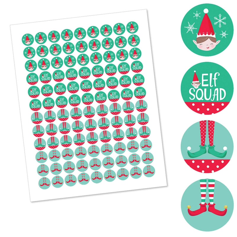 Elf Squad - Kids Elf Christmas and Birthday Party Round Candy Sticker Favors - Labels Fit Hershey&