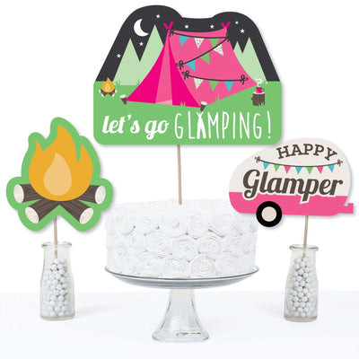 Let's Go Glamping - Camp Glamp Party or Birthday Party Centerpiece Sticks - Table Toppers - Set of 15