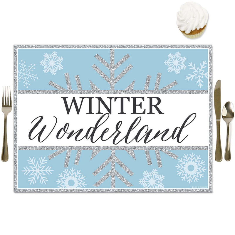 Winter Wonderland - Party Table Decorations - Snowflake Holiday Party and Winter Wedding Placemats - Set of 16