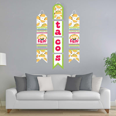 Taco 'Bout Fun - Hanging Vertical Paper Door Banners - Mexican Fiesta Wall Decoration Kit - Indoor Door Decor