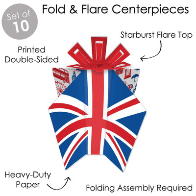 Cheerio, London - Table Decorations - British UK Party Fold and Flare Centerpieces - 10 Count