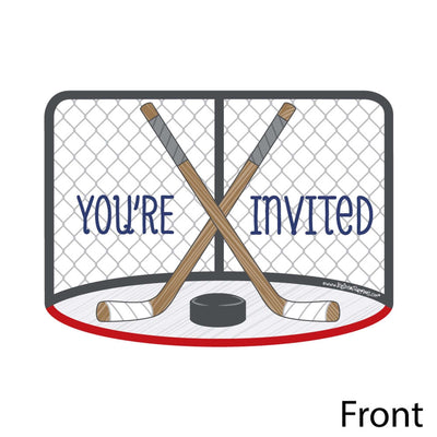 Shoots & Scores! - Hockey - Shaped Fill-In Invitations - Baby Shower or Birthday Party Invitation Cards with Envelopes - Set of 12