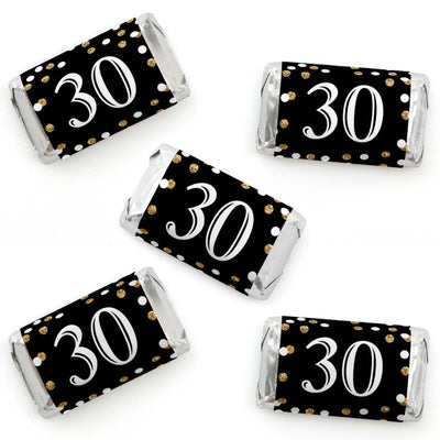Adult 30th Birthday - Gold - Mini Candy Bar Wrapper Stickers - Birthday Party Small Favors - 40 Count