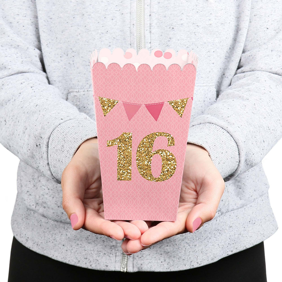 Sweet 16 - 16th Birthday Party Favor Popcorn Treat Boxes - Set of 12