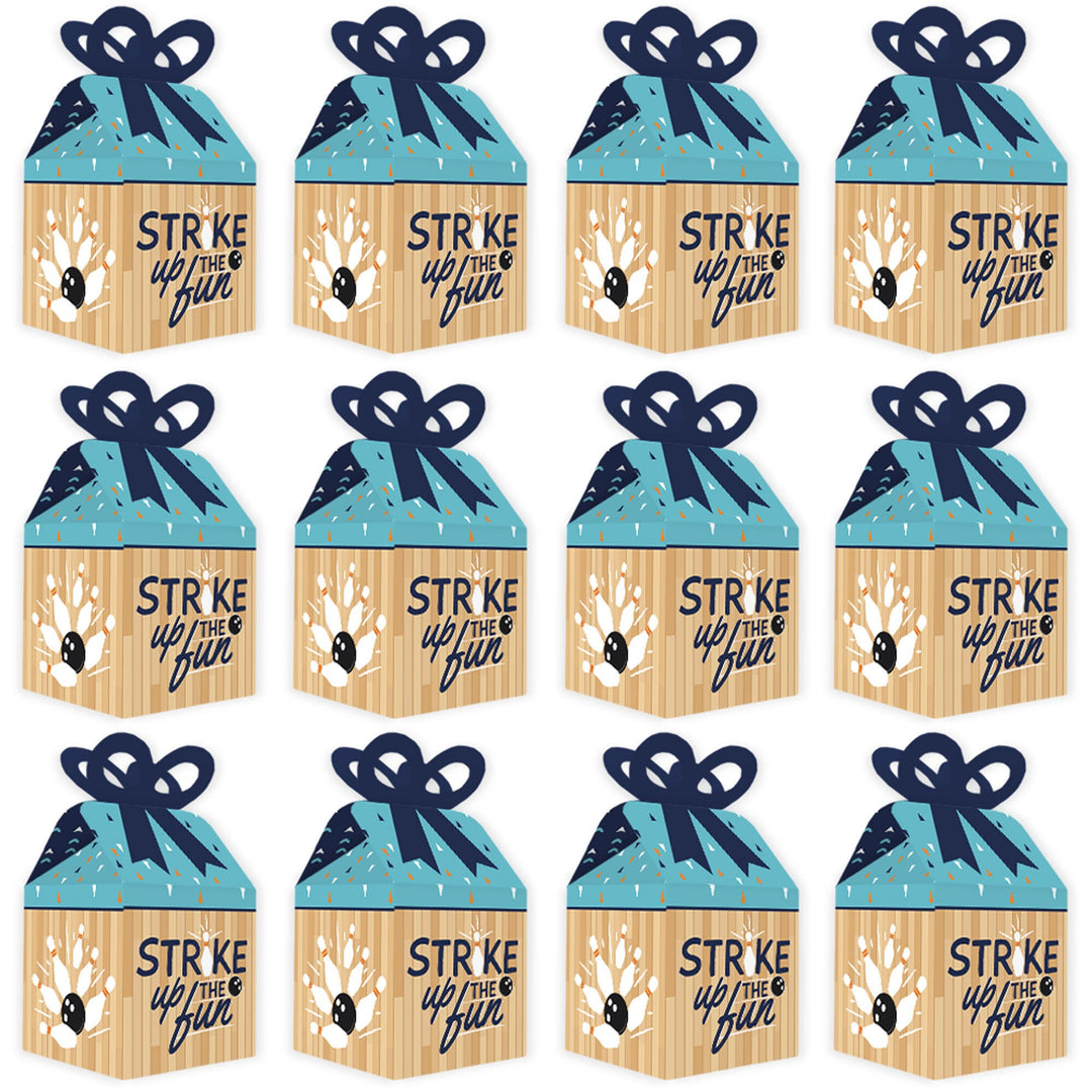 Strike Up the Fun - Bowling - Square Favor Gift Boxes - Birthday Party or Baby Shower Bow Boxes - Set of 12