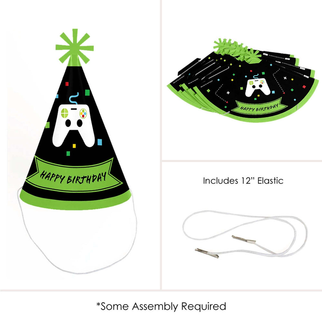 Game Zone - Cone Happy Birthday Party Hats for Kids and Adults - Set of 8 (Standard Size)