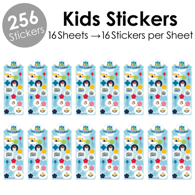 Back to School - First Day of School Classroom Decorations Favor Kids Stickers - 16 Sheets - 256 Stickers