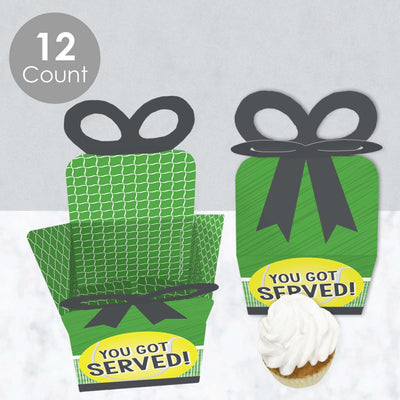 You Got Served - Tennis - Square Favor Gift Boxes - Baby Shower or Tennis Ball Birthday Party Bow Boxes - Set of 12