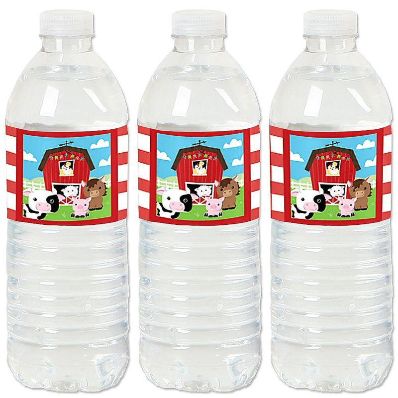 Farm Animals - Barnyard Baby Shower or Birthday Party Water Bottle Sticker Labels - Set of 20