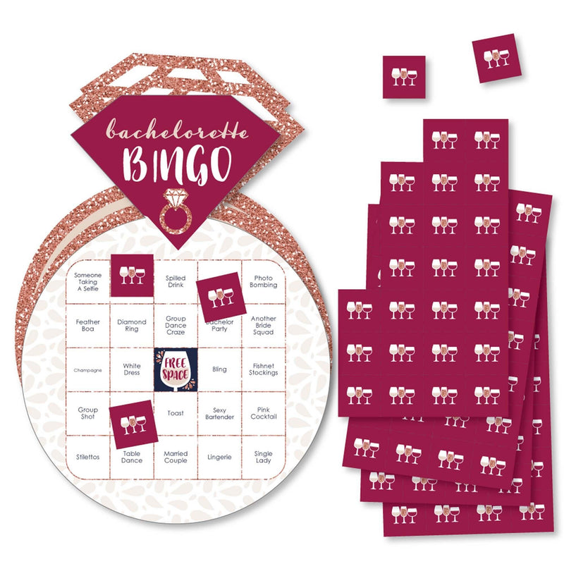 Vino Before Vows - Bar Bingo Cards and Markers - Winery Bridal Shower or Bachelorette Party Shaped Bingo Game - Set of 18