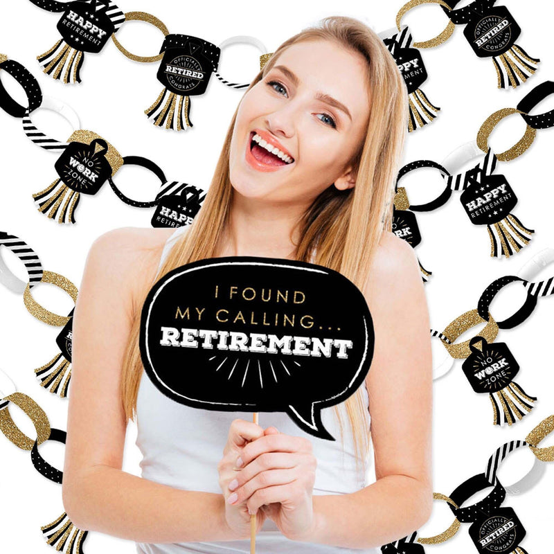 Happy Retirement - Banner and Photo Booth Decorations - Retirement Party Supplies Kit - Doterrific Bundle