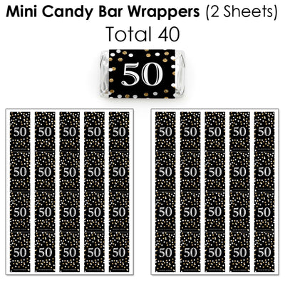 Adult 50th Birthday - Gold - Mini Candy Bar Wrappers, Round Candy Stickers and Circle Stickers - Birthday Party Candy Favor Sticker Kit - 304 Pieces