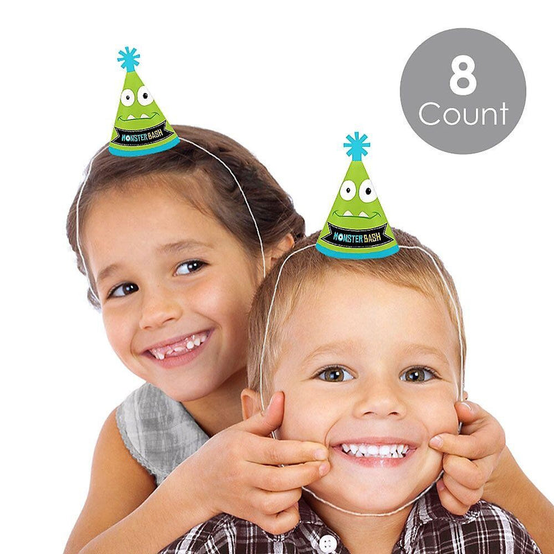 Monster Bash - Mini Cone Little Monster Birthday Party or Baby Shower Hats - Small Little Party Hats - Set of 8