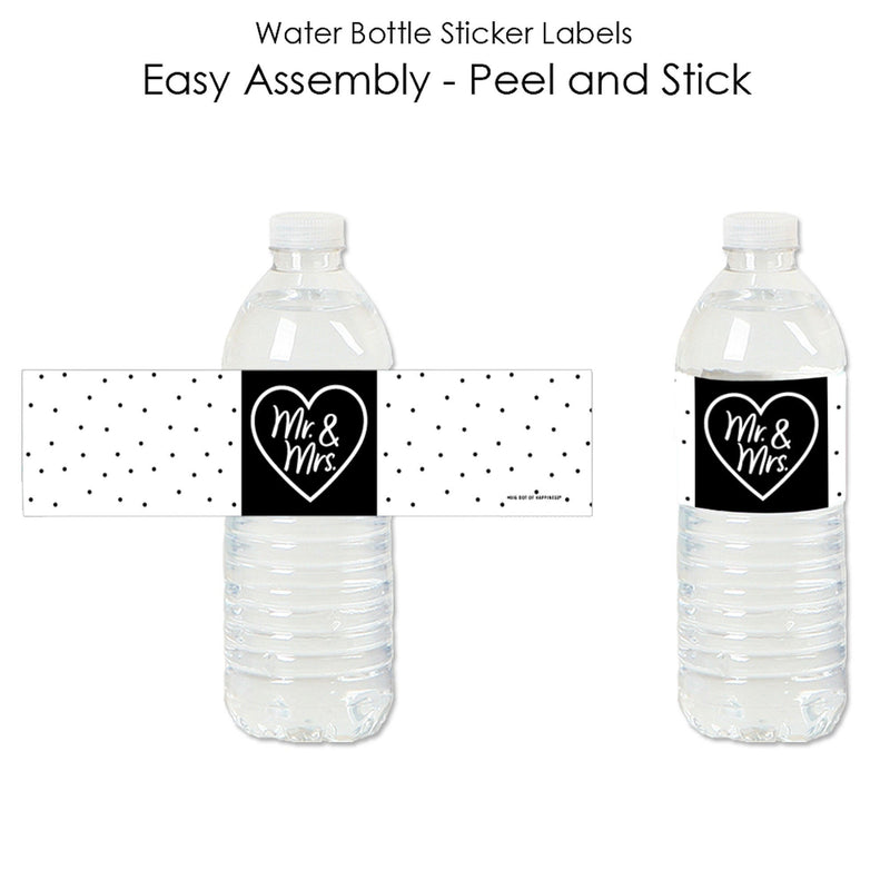 Mr. and Mrs. - Black and White Wedding or Bridal Shower Water Bottle Sticker Labels - Set of 20
