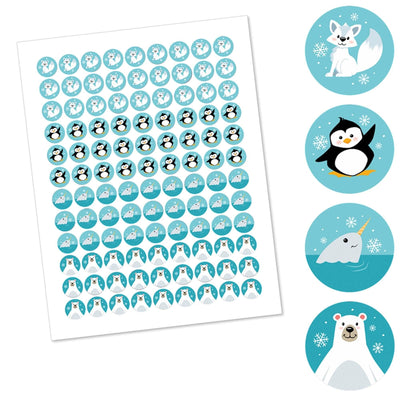 Arctic Polar Animals - Winter Baby Shower or Birthday Party Round Candy Sticker Favors - Labels Fit Hershey's Kisses - 108 ct