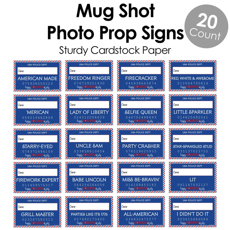 4th of July - Independence Day Party Mug Shots - 20 Piece Photo Booth Props Kit
