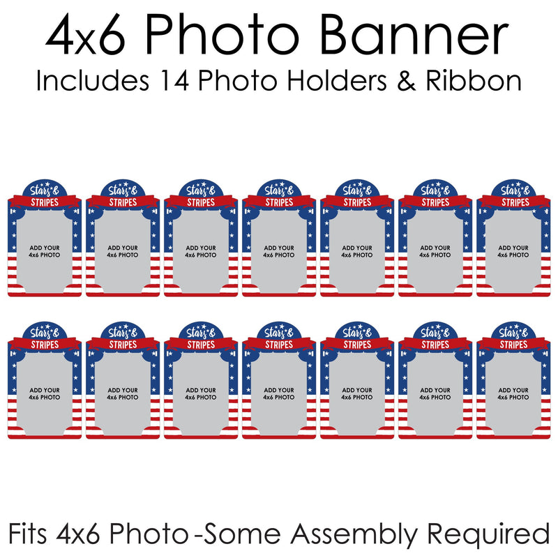 Stars & Stripes - DIY Memorial Day, 4th of July and Labor Day USA Patriotic Party Decor - Picture Display - Photo Banner