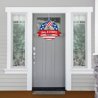 Stars & Stripes - Outdoor Memorial Day, 4th of July and Labor Day USA Patriotic Party Decor - Front Door Wreath