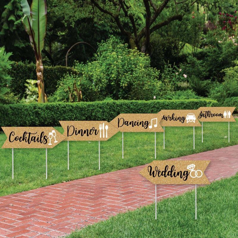 Gold - Wedding and Receptions Signs - Double Sided Outdoor Yard Sign - Set of 6