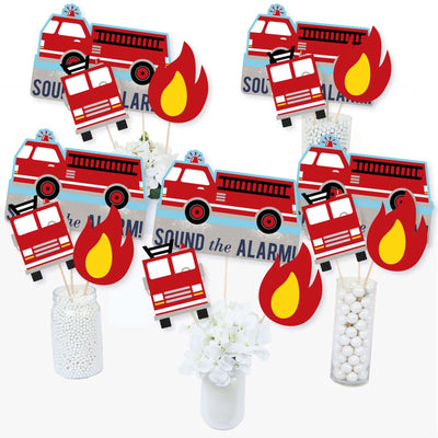 Fired Up Fire Truck - Firefighter Firetruck Baby Shower or Birthday Party Centerpiece Sticks - Table Toppers - Set of 15