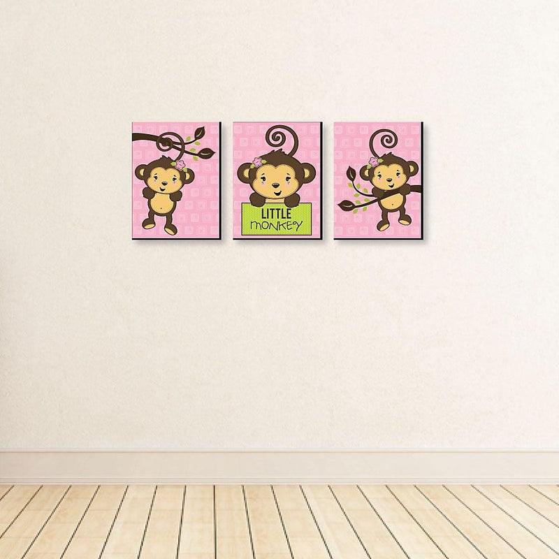 Monkey Girl - Baby Girl Nursery Wall Art & Kids Room Decor - 7.5 x 10 inches - Set of 3 Prints