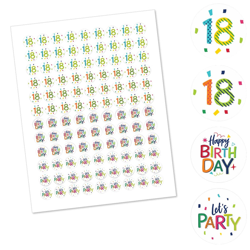 18th Birthday - Cheerful Happy Birthday - Round Candy Labels Colorful Eighteenth Birthday Party Favors - Fits Hershey&
