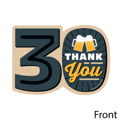 Cheers and Beers to 30 Years - Shaped Thank You Cards - Birthday Party Thank You Note Cards with Envelopes - Set of 12