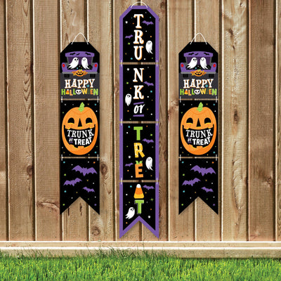 Trunk or Treat - Hanging Vertical Paper Door Banners - Halloween Car Parade Party Wall Decoration Kit - Indoor Door Decor