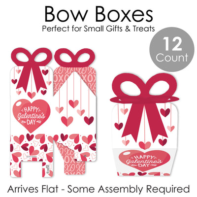 Happy Galentine's Day - Square Favor Gift Boxes - Valentine's Day Party Bow Boxes - Set of 12